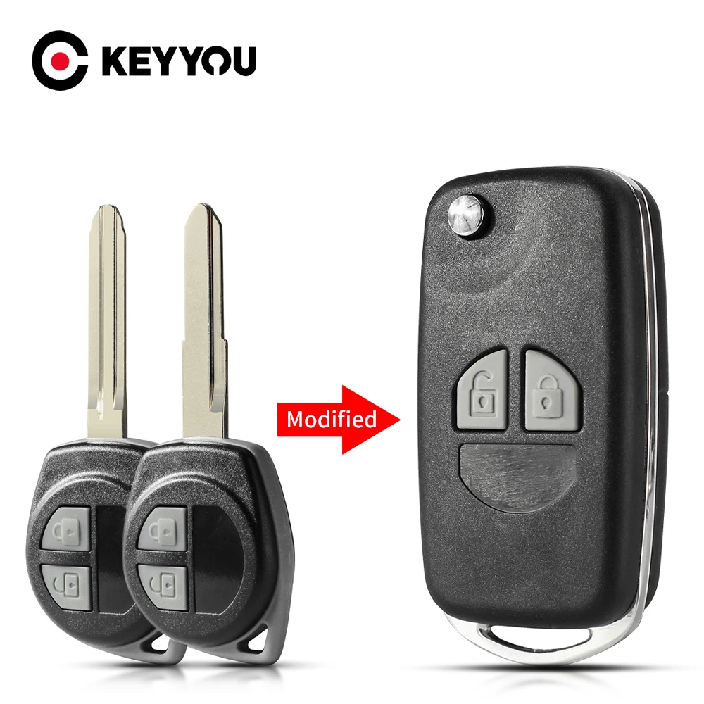 KEYYOU 2-przyciskowy, składany, składany pokrowiec na kluczyk samochodowy do Suzuki SX4 Swift Grand Vitara Pokrowiec na kluczyk + podkładka pod przycisk