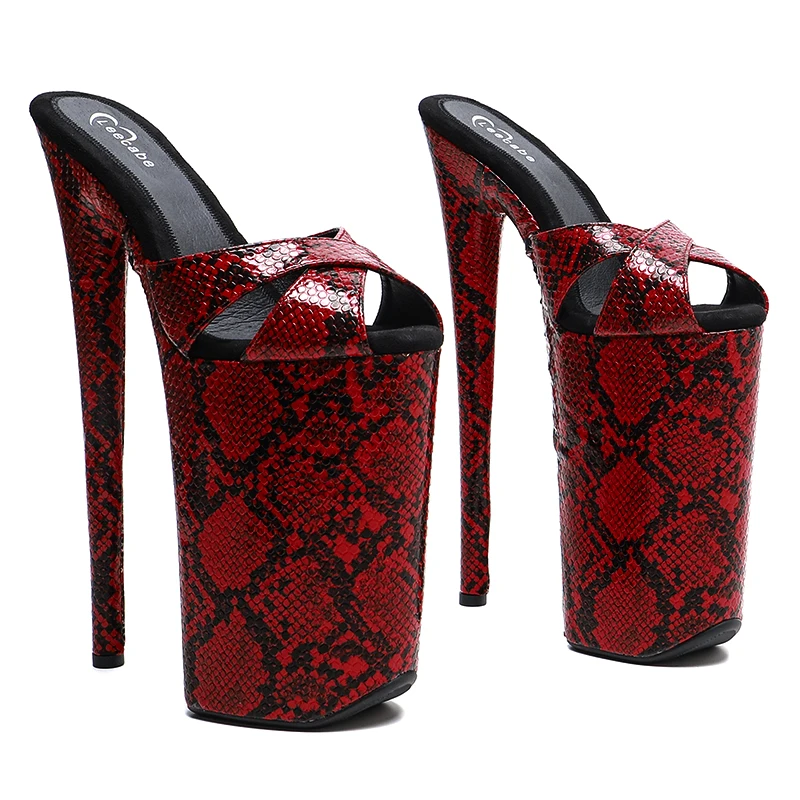Leecabe  26CM/10inches Snake PU  Upper  exotic High Heel platform party slipper sandals stripper heel  Pole Dance shoes
