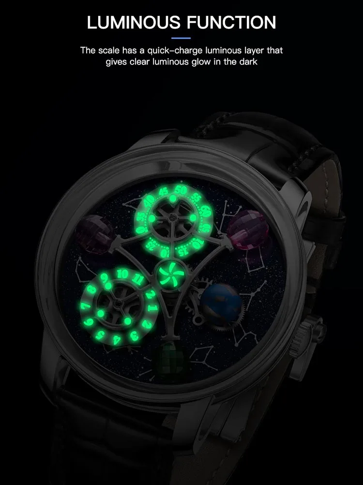 PINDU Design Starry Twelve Constellations Mechanical Watch Sapphire Waterproof Men Mechanical Wristwatches Miyata 8215 Movement