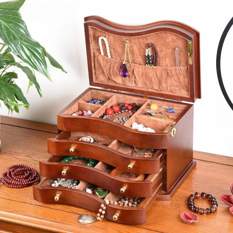 Wooden Jewelry Box Earrings Necklace Bracelet Storage Boxes Luxury Retro Multi Layer Display Case Organizer Packaging Supplies