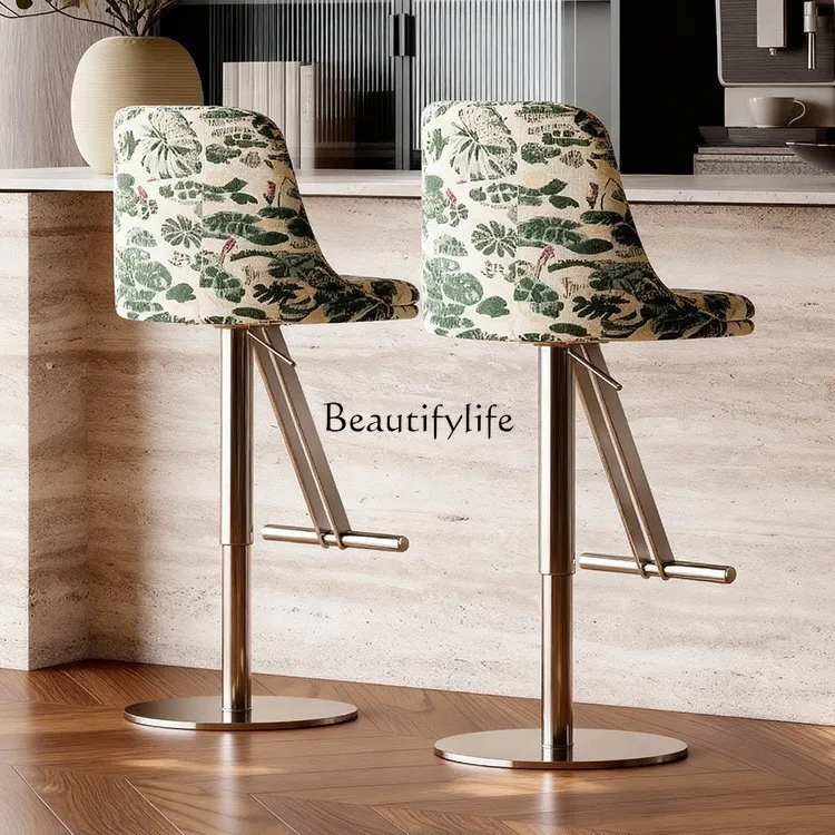 Chaise de bar rétro française, tabouret haut de maison, chaise à dossier relevable en acier inoxydable