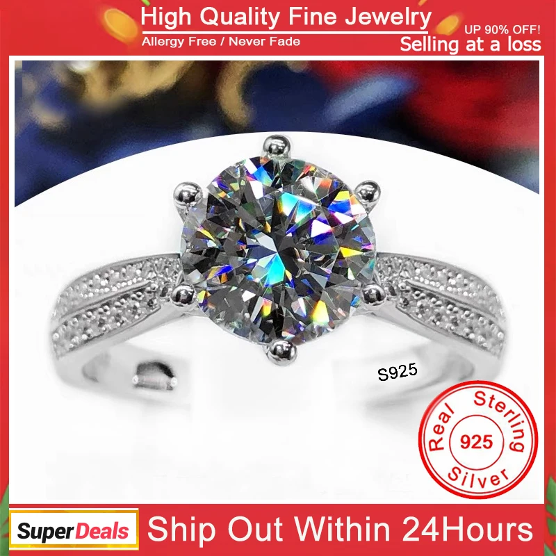 Luxury 925 Sterling Silver Rings Women's Allergy Free Eternal Jewelry Wedding Accessories 5A Zirconia Diamant Engagement Rings