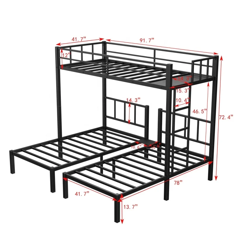 #Modern Twin Over Twin & Triple Bunk Bed for 3 Twin XL Metal Frame in Stock USA for Hotel Use view 6