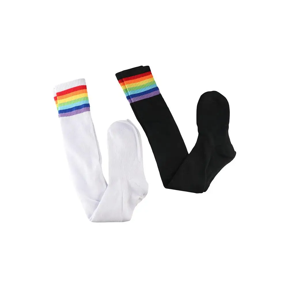 Novelty Rainbow Strips Thigh High Stockings Non Slip Breathable Long Knit Socks Comfortable Soft Over The Knee Socks Ladies