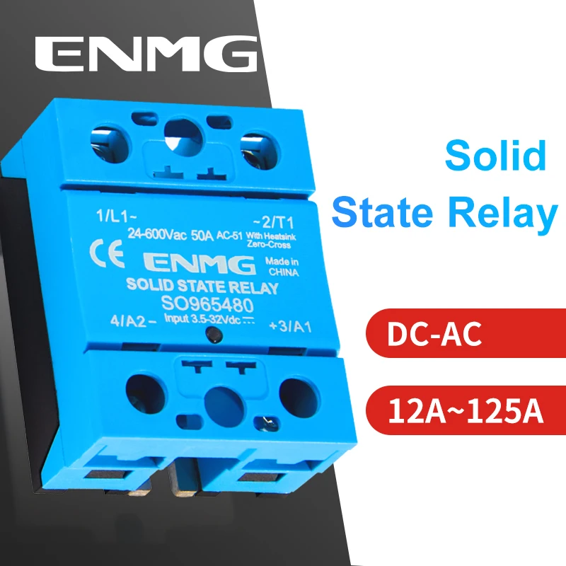 ENMG 12A 25A 35A 50A 75A 95A 125A Solid State Relay Single Phase 12-24VDC Control AC 220V Contactless Contactor Flame  Retardant