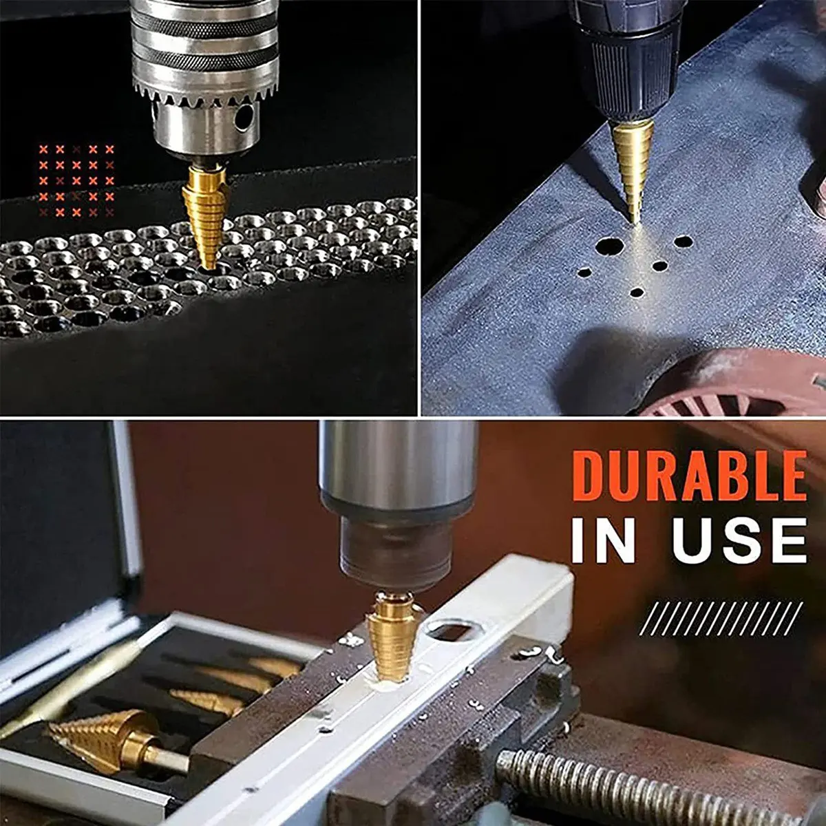 Reliable- 6Pcs Step Drill Bit Saw Set Titanium Milling Cutter 4-12 4-20 4-32mm 3 6 8mm for Woodworking Metal Core Hole Opener