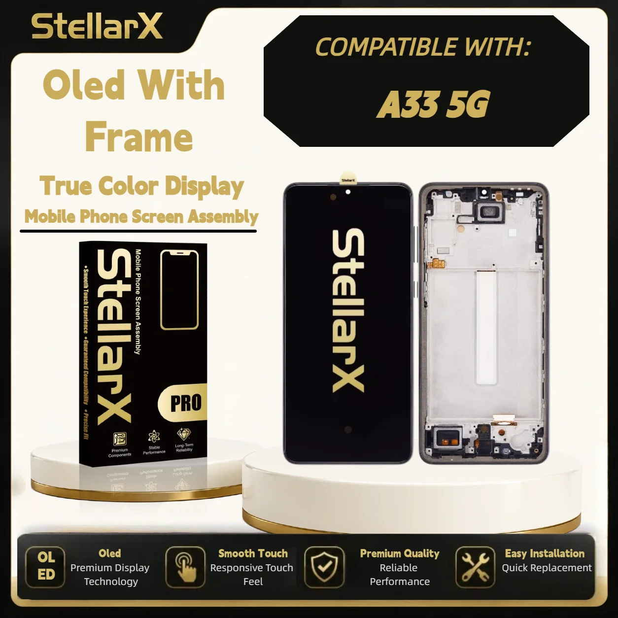 StellarX Display for Samsung A33 5G Oled with Frame Screen Replacement  with free tools OLED Display Assembly Repair Parts ﻿