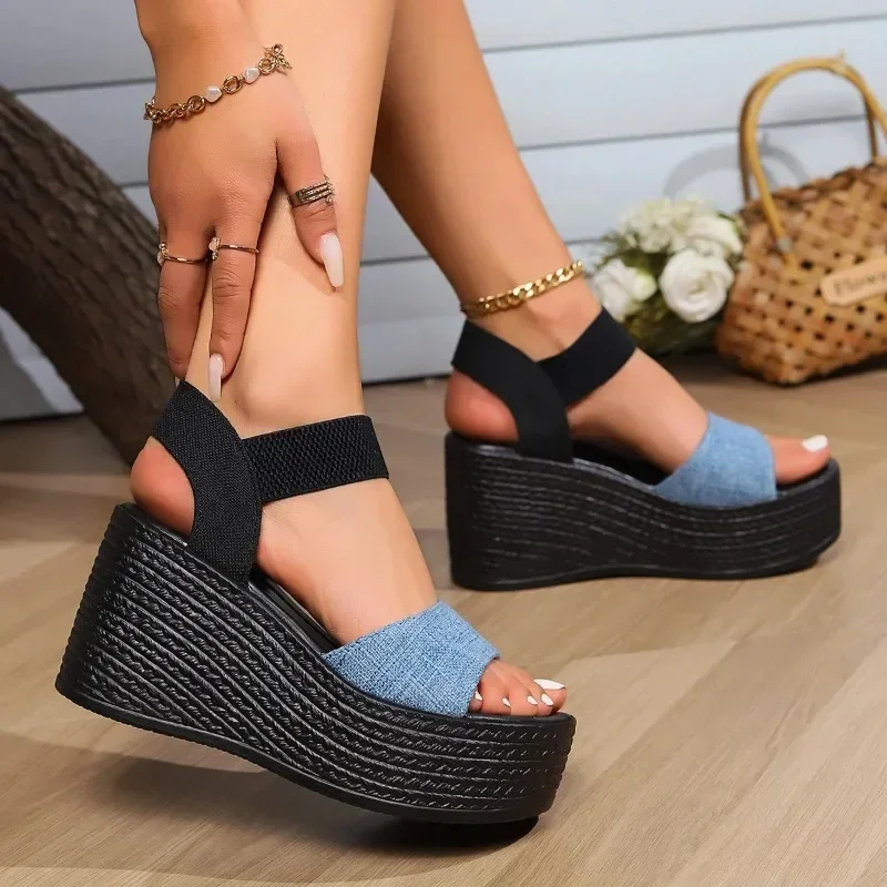 Sandals for Women's Foreign Trade in Large Size New Summer Style Sponge Cake Wedge Heel Thick Sole Sandals Waterproof Platform