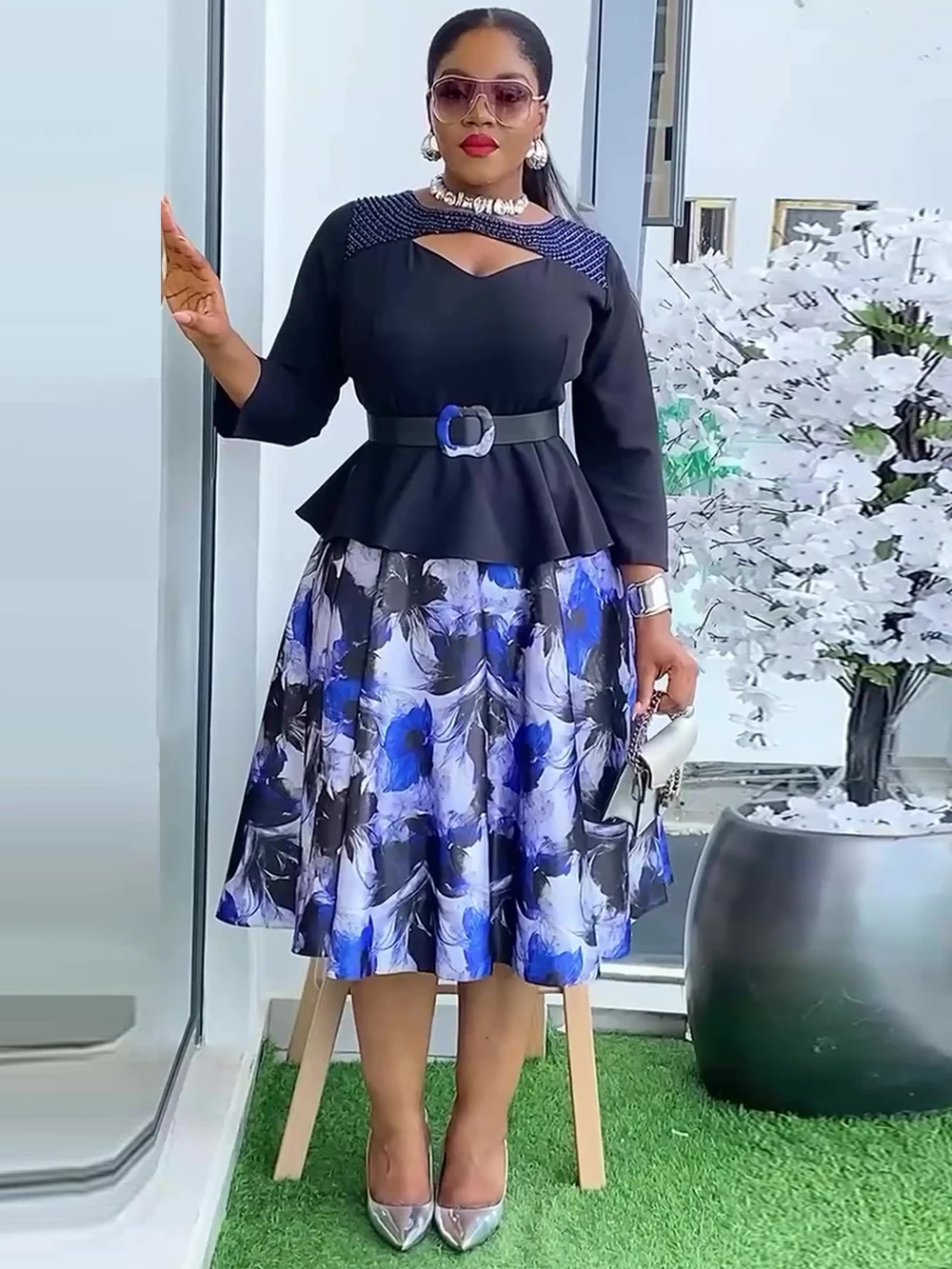 2025 Autumn Chiffon Dresses For Women Africa Clothing Elegant Office Lady Dress Party Prom Evening Gown Dashiki Print Maxi Robes