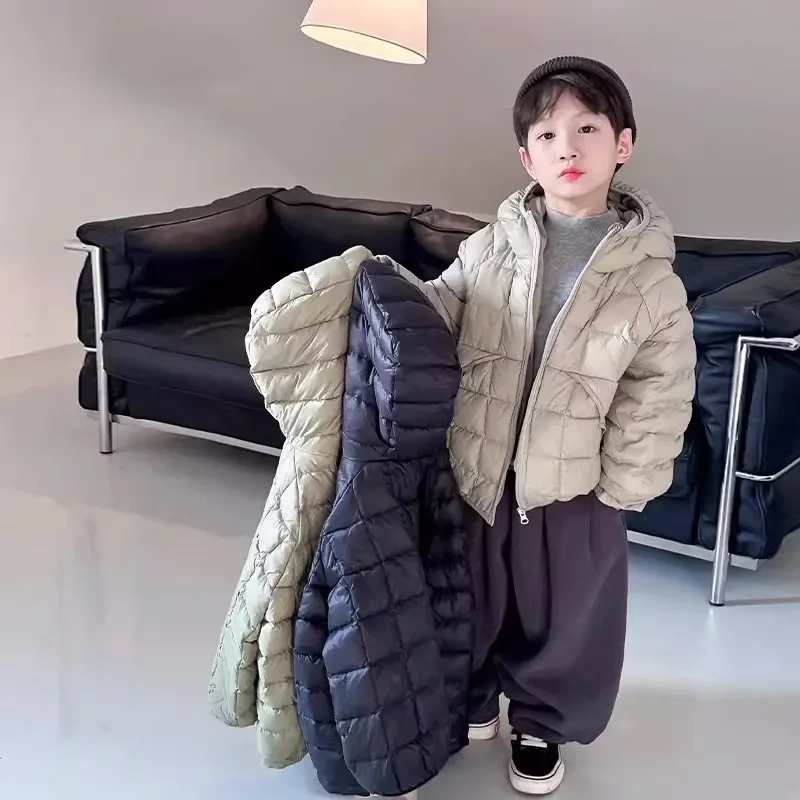 

Winter Warm Boys Stylish Crop Plain Hooded Zip Puffer Jacket School Kids Thick Track Coat Top Children Outfit Windbreaker 3-14Yr