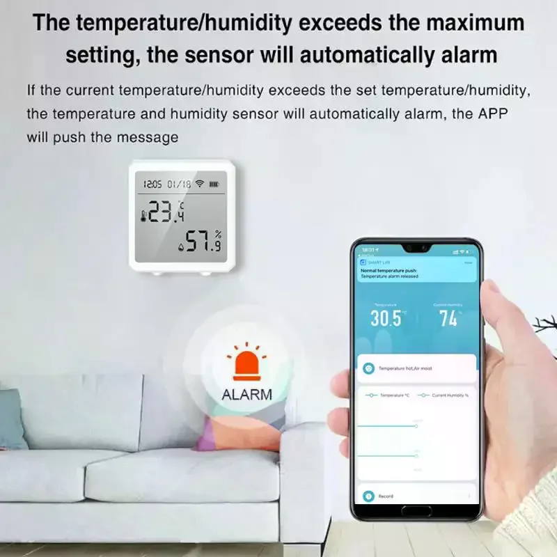 

Датчик температуры и влажности Wi-Fi для дома, подключенный с ЖК-дисплеем с подсветкой, внутренний гигрометр, голосовое управление