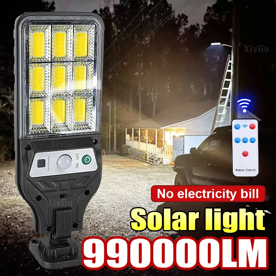 

Садовые солнечные светильники 990000LM, уличные, 3 режима, мощный свет, IP65, водонепроницаемые, светодиодные, с датчиком движения
