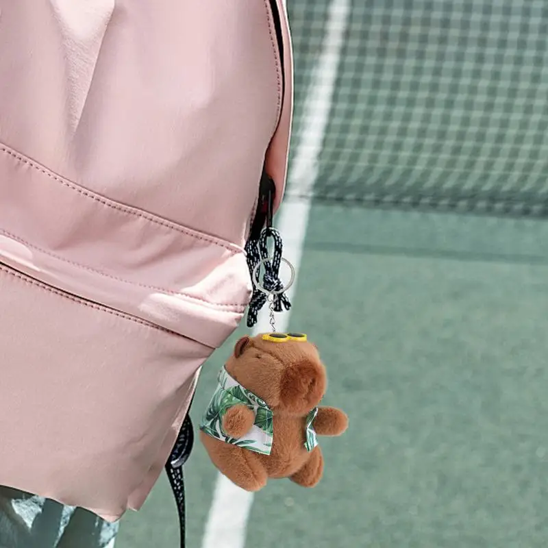 Capybara Stuffed Animal Key Chain Cute Animal Ornament with Cloth and Sunglass Hangable Decoration Backpack Accessory for Boys