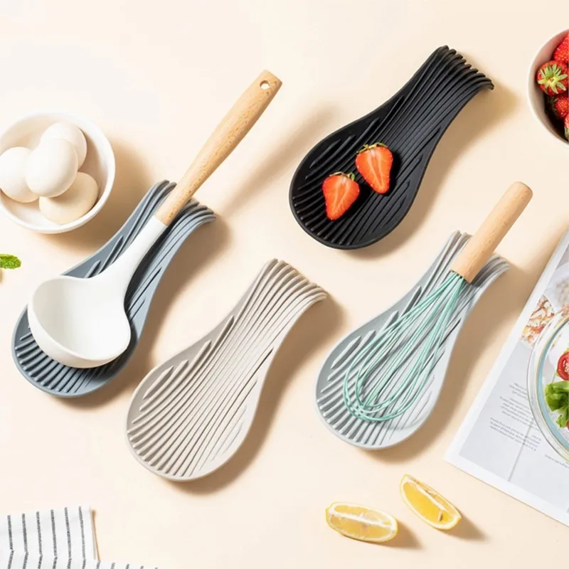 1/2/5pcs Silicone Spoon Holder Rest Pad Kitchen Utensils Spatula Heat Resistant Placemat Tray Insulation Mats Kitchen Tools E2