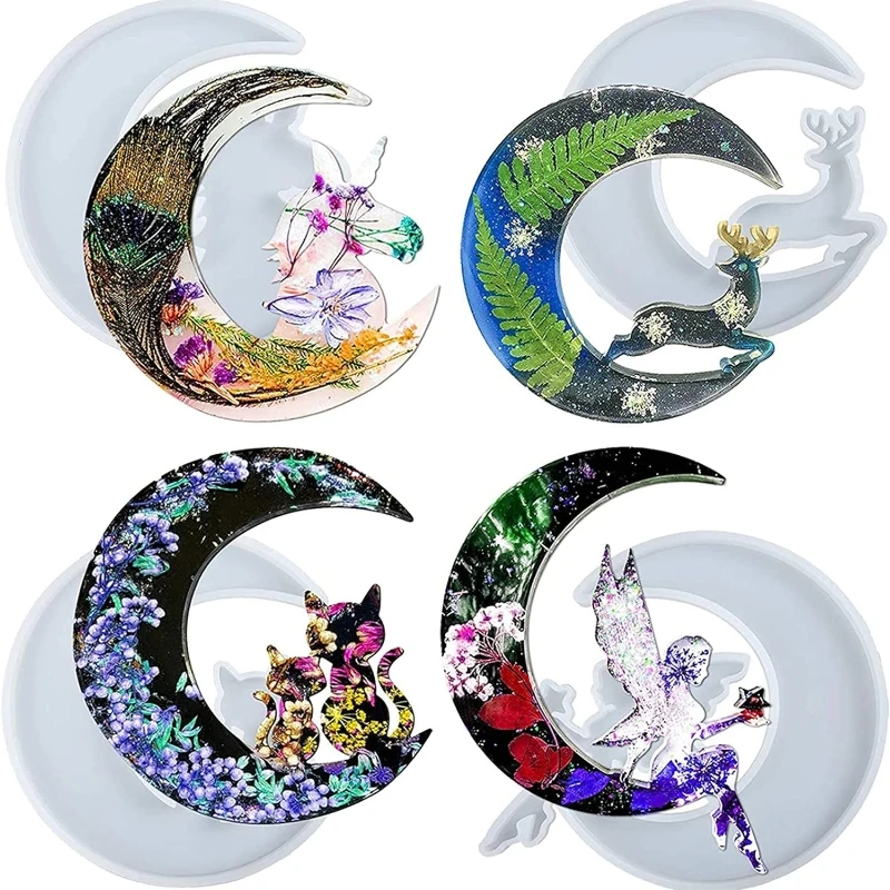 DIY Crystal Drop Glue Smiling Face Moon Girl Fish Tail Mirror Face Little Deer Cat Angel Epoxy Resin Silicone Mold