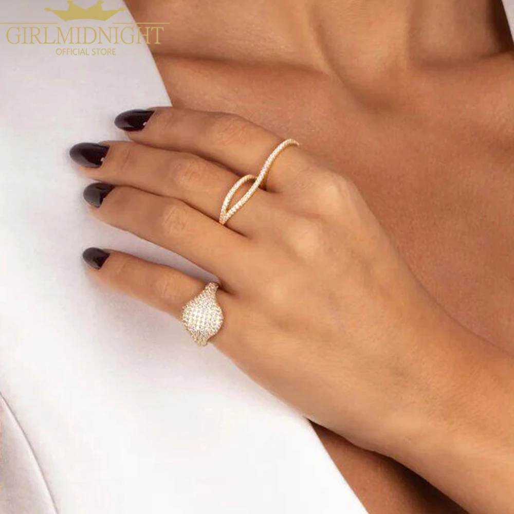 Micro Pave Bling Zircon Double Finger Rings For Women 2026 Trendy Chic CZ Daily Fashion Women's Stackable Tiny Fashion Jewelry