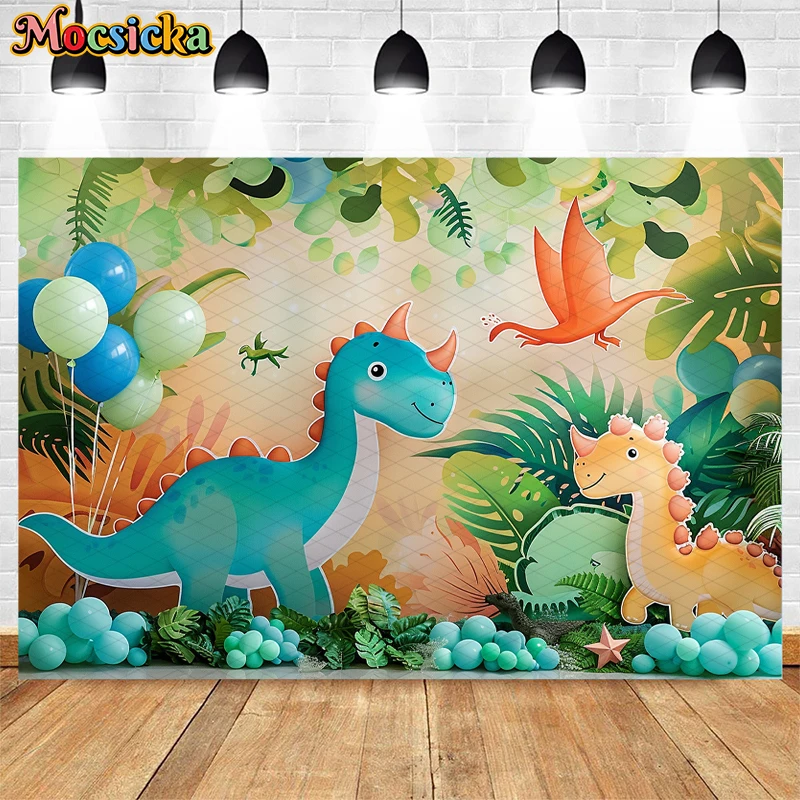 Mocsicka Photography Background Tropical Jungle Dinosaur Animal 1st Boy Birthday Party Cake Smash Decor Backdrop Photo Studio