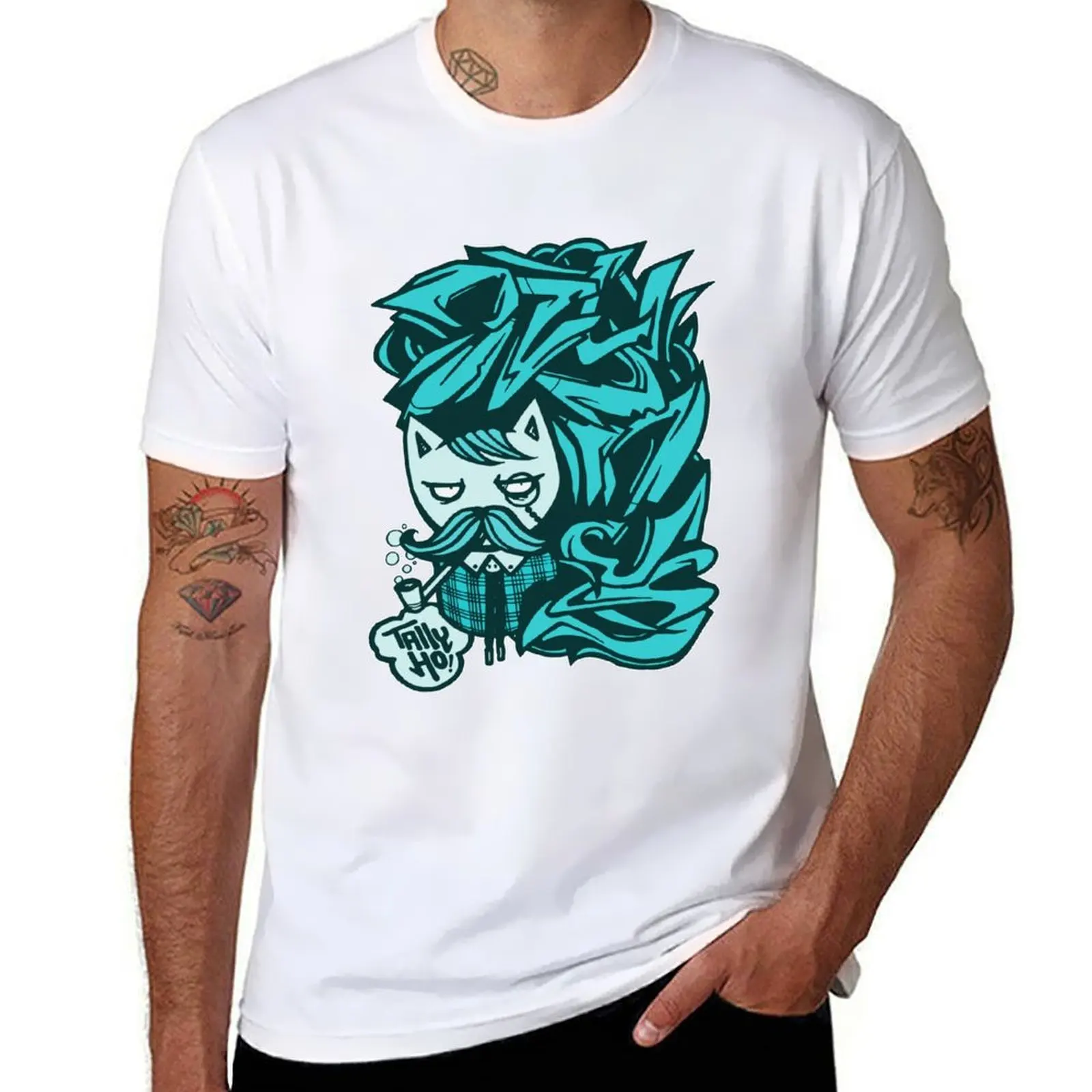 ¡Tally-Ho! Camiseta azul, camiseta personalizada para hombre, camiseta de lujo
