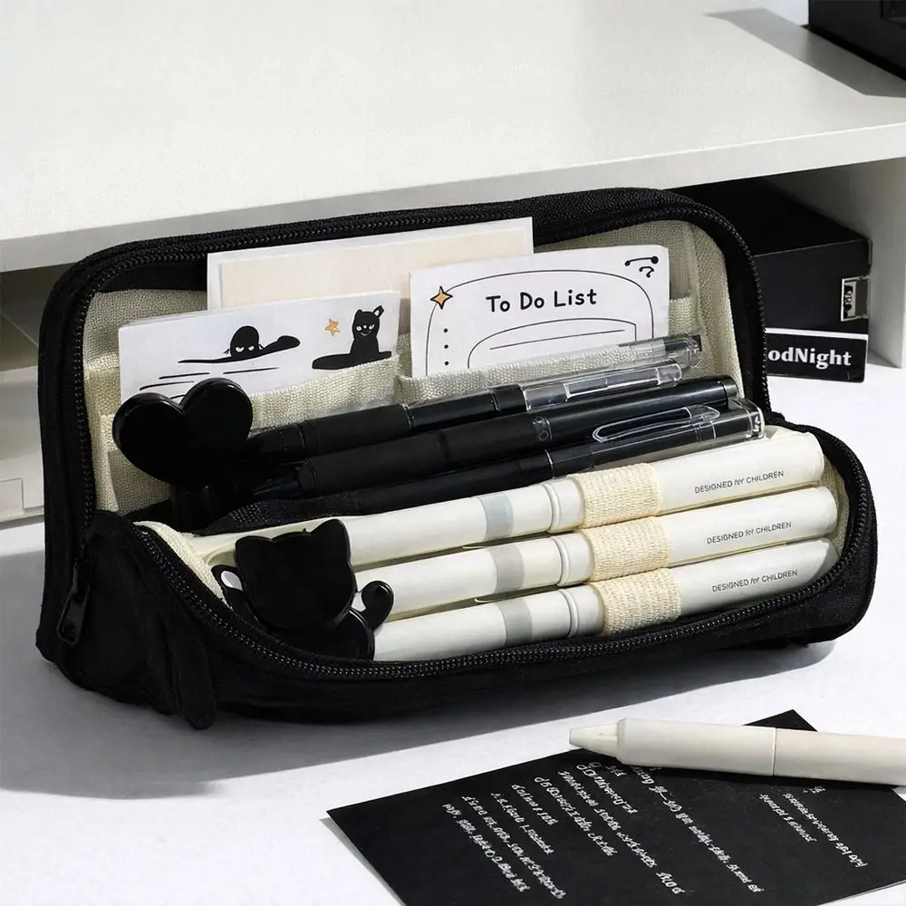 Portable Letter Print Pencil Case Large Capacity Standing Pencil Pouch Multi-Functional Stationery Organizer Students