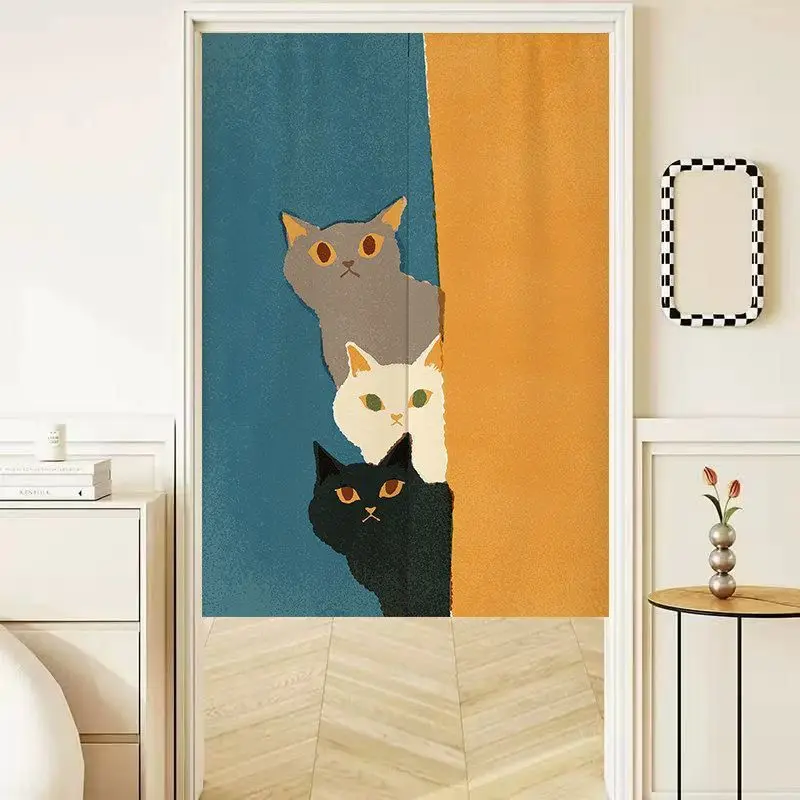 VIKAMA Half Door Curtain Privacy No Drill Fabric Japanese Noren Kitchen Bathroom for