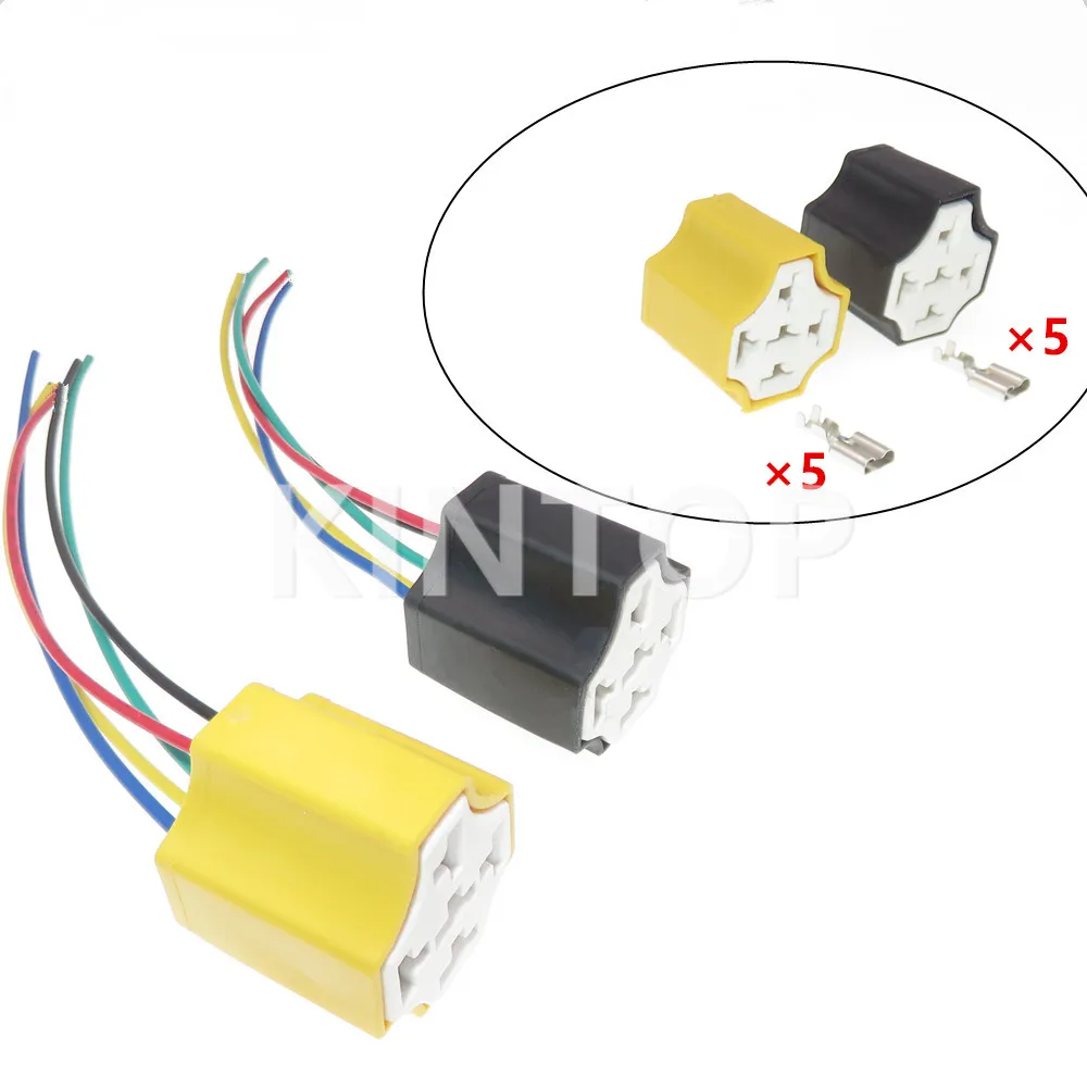 

1 Set 5 Pins AC Assembly Car Large Current Wire Cable Connector Auto Ceramic High Temperature Relay Holder Sockets With Wires