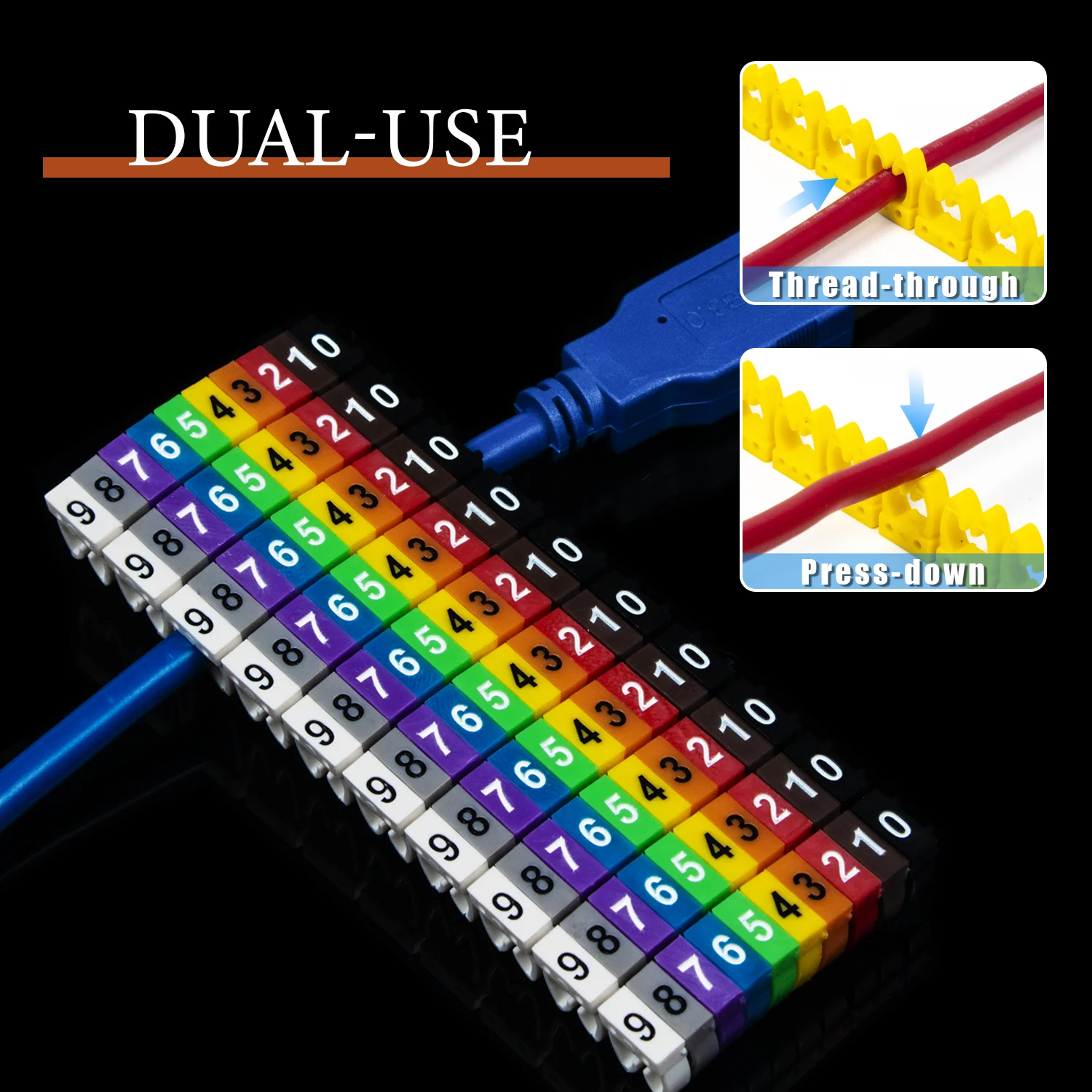 100/260SZT 	   Klipsy do kabli Etykieta na kable sieciowe dla Cat5e Cat6 Wielokolorowy numer Porządek Tuleja na przewód znakujący Wyprzedaż kabla