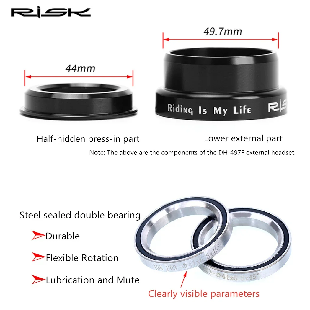 Risk Semi-Integrated Bike Headset Double Bearing DH External Bicycle Headset for 28.6 1 1/8 \