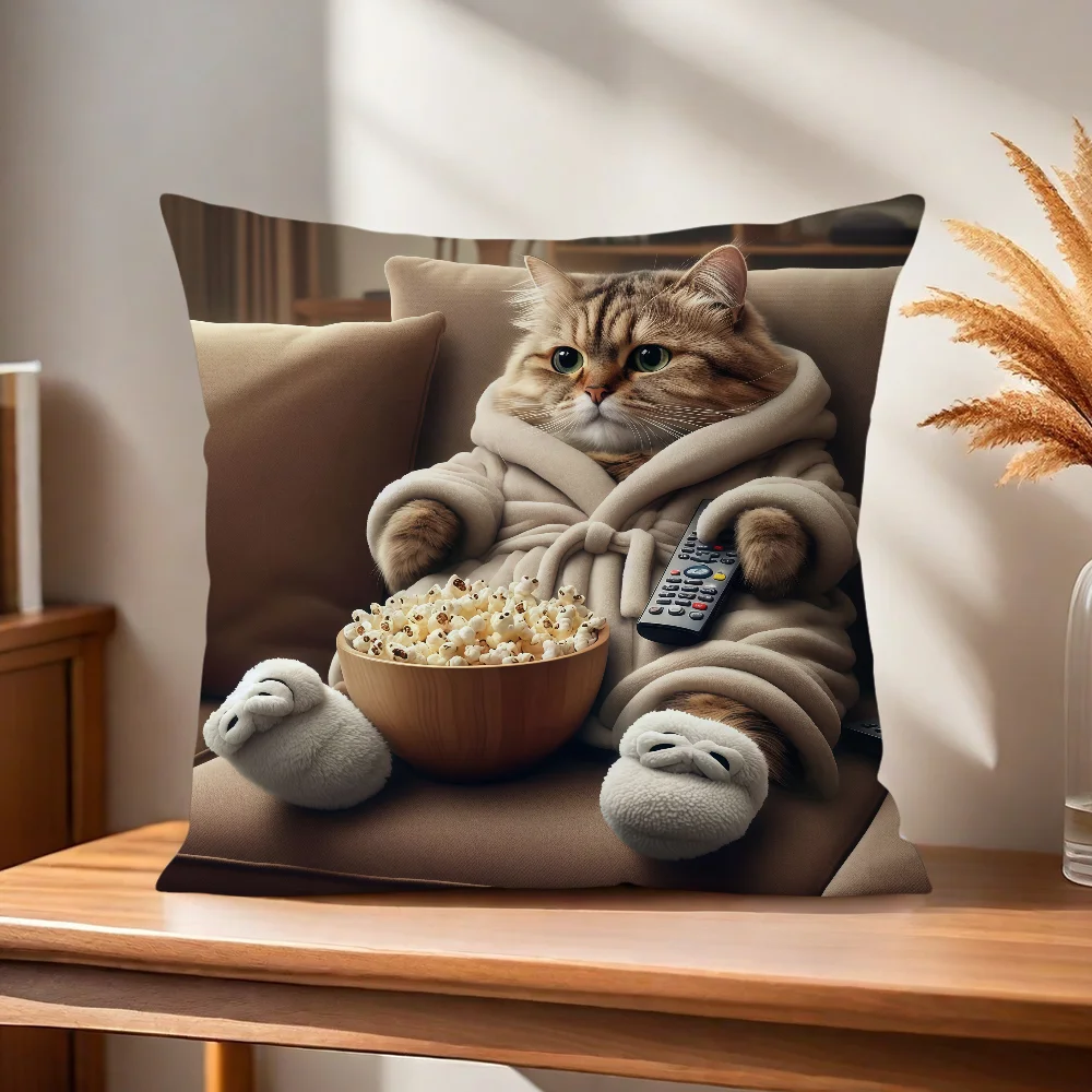 Niedlicher Katzen-Print Kissenbezug für Zuhause, Sofa, Wohnzimmer, Büro, Café, Auto – Detail 3