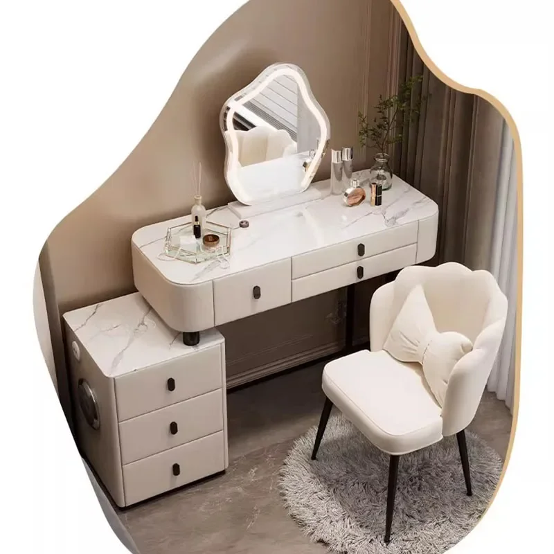 Nordic Mirror Dressing Table Storage Stool Luxury Console Bedside Vanity Dressing Table Desk Toaletka Z Lustrem Home Furniture