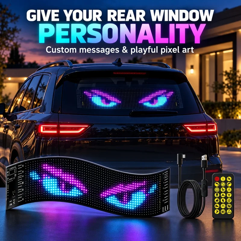 Flexible LED Display for Car Rear Window, Bluetooth APP Control, Programmable Message Sign with Funny Emojis