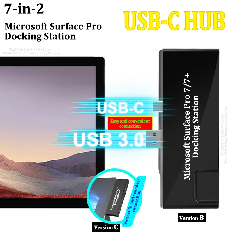 USB-C HUB Laptop Accessories For Microsoft Surface Pro 7 and Pro 7+ Docking Station HDMI 4K USB 3.0 High Speed ​​​​60W PD Charge