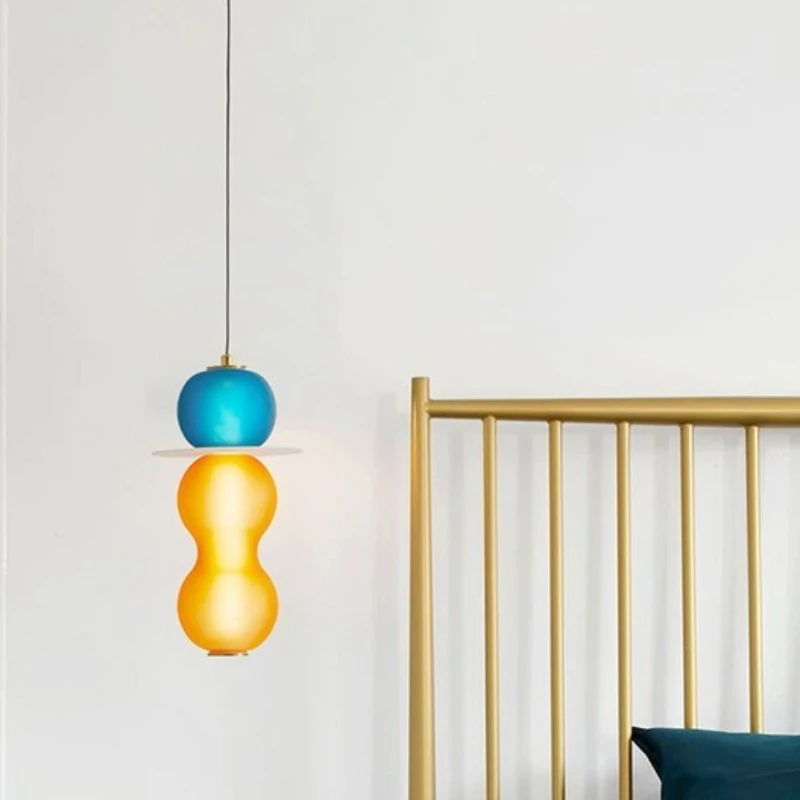 Designer Colored Glass Small Pendant Lamp Modern Restaurant Bedroom Bedside Cafe Interior Creative Artistic Singe Head LED Light