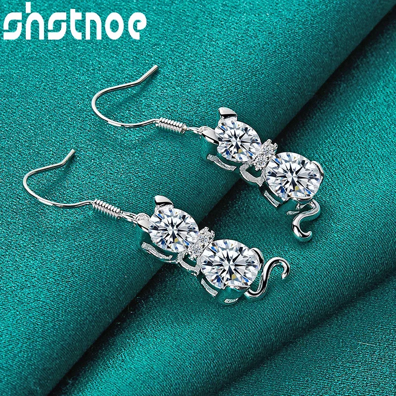 

SHSTONE 925 Sterling Silver Earring Luxury AAA Zircon Cat Drop Earrings For Women Fashion Party Wedding New Product Jewelry Gift