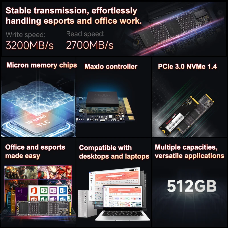 KingBank KP230 SSD NVMe M.2 PCIe 512 GB Solid State Disk 2280 Interne Festplatte für Laptop Desktop Micron Chip 3200 MB/S