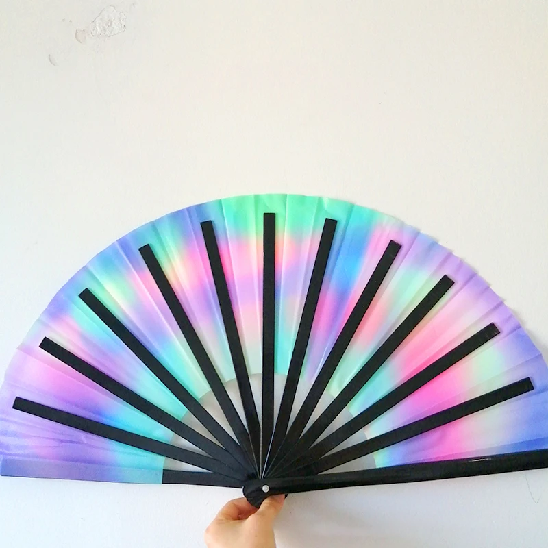 Creative Fluorescent Kung Fu Fan Foldable Festival Dancing Hand Fan Gradient Colorful Reflective Bamboo Bone Fan Bar Party Decor