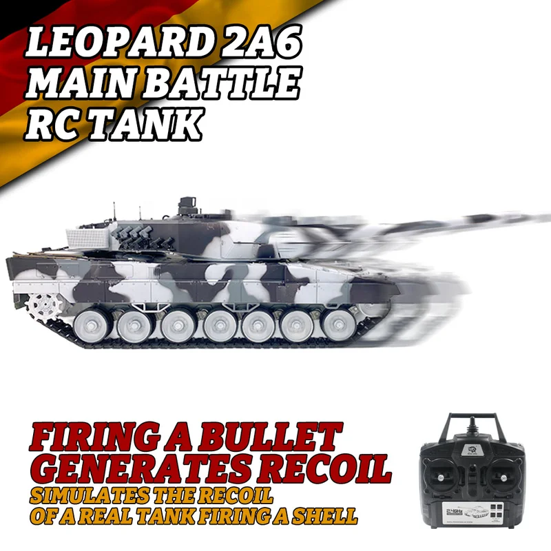 

Cook Soldier Henglong German Leopard 2 Snow Painted Version Artificially Painted Tracked Remote Control Tank Smoke Toy Model