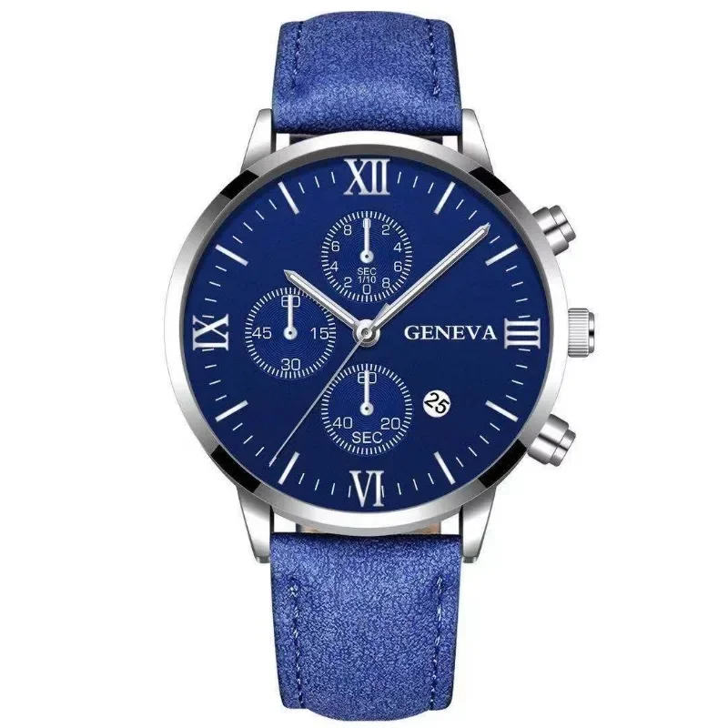 New Geneva Leisure Business Men Watch Fashion Three Eyes Male Quartz Wristatches Leather Strap Gentleman Watches Reloj Hombre