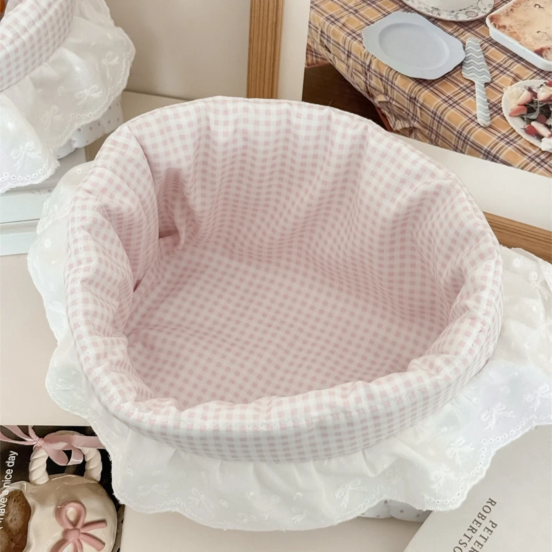 Nouveau panier de rangement à pois et volants rose bonbon, organiseur de bureau pour collations, pet