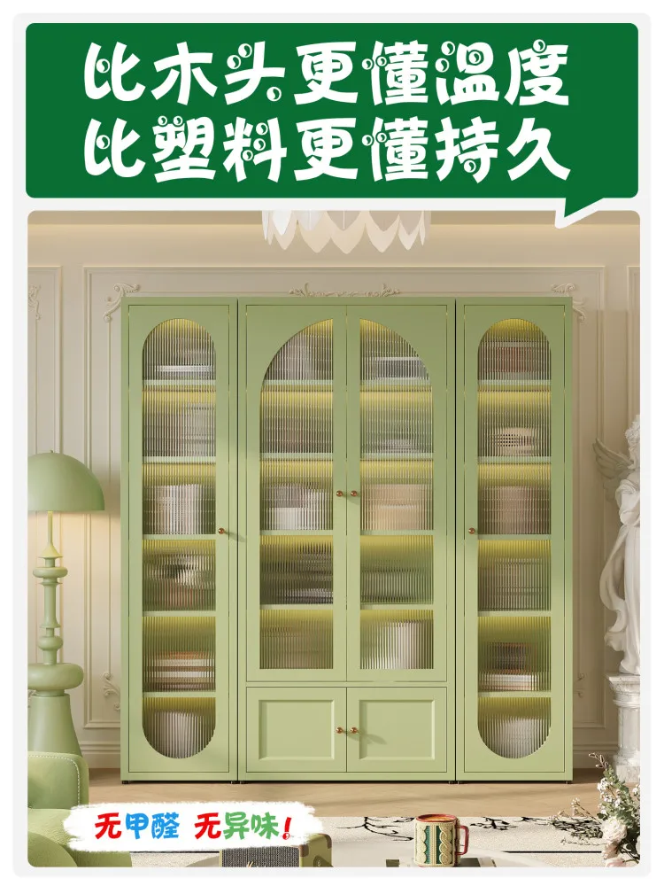 Glass door dust-proof bookshelf storage cabinet wrought iron locker living room locker household display cabinet