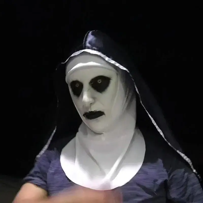 

Valak Косплей Страшная латексная маска Анфас с платком Ужас Маска монахини Хэллоуин Реквизит Страшный костюм Аксессуар