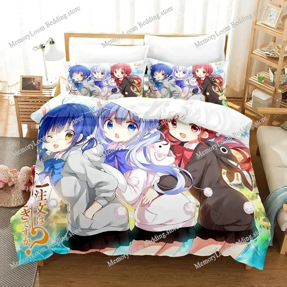 

Anime Is the Order a Rabbit Bedding Set Duvet Cover Bed Set Quilt Cover Pillowcase Comforter king Queen Size Boys Adult