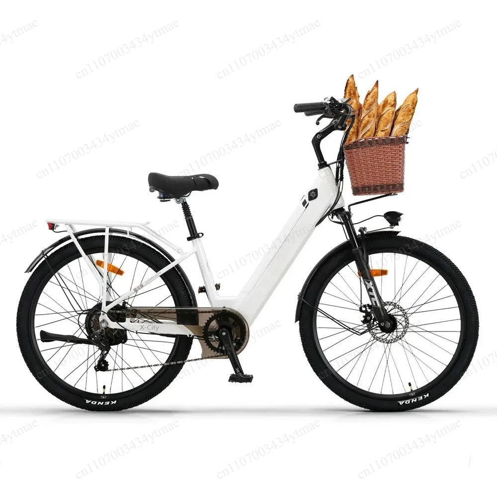 26 Inch Adult Women Urban Electric Bike 48V 10.4Ah Removable Battery Max 25km/h 80KM Range City Commuter E-Bicycle