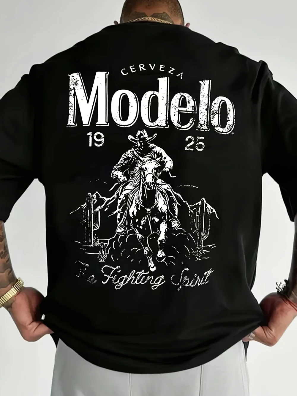 Men's Casual Graphic T-Shirt Beer Model 48.89meter Design with Cowboy Beer Mug Black Short Sleeve Round Neck Lightweight