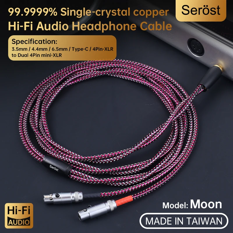 Serost Moon HIFI Audio Headphone Cable Dual Mini 4Pin XLR Female Connectors with Type-C 3.5mm 4.4mm 6.5mm 4Pin XLR Plug Options