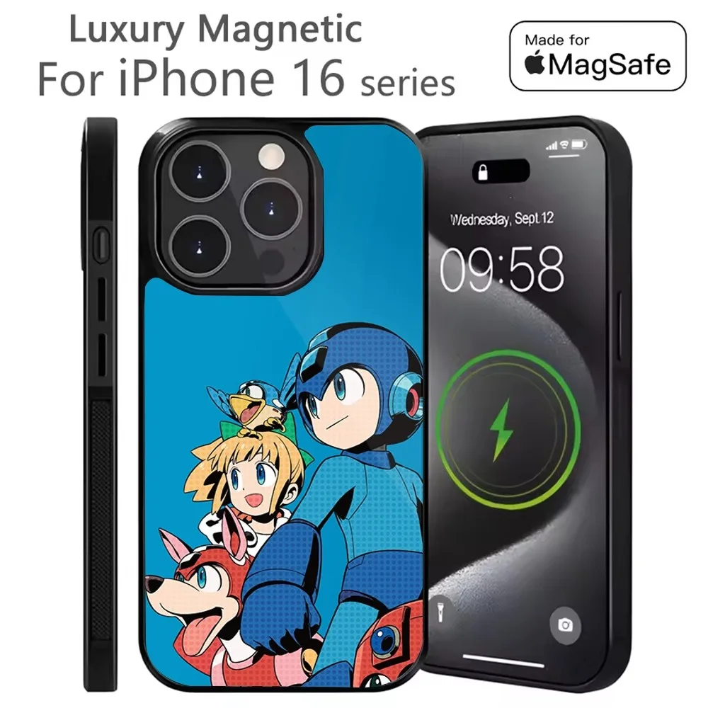 

R-Rockman M-Megaman Phone Case For iPhone 16,15,14,13,12,11,Plus,Pro,Max Mini Magsafe Magnetic Wireless Charging
