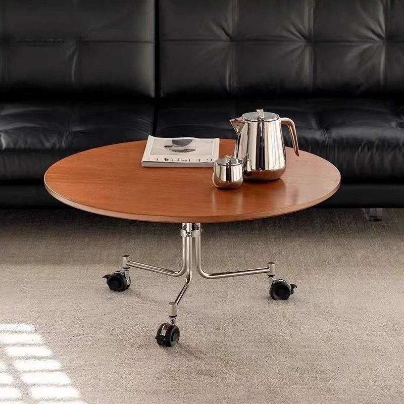 Coffee table movable solid wood tempered glass modern simple stainless steel