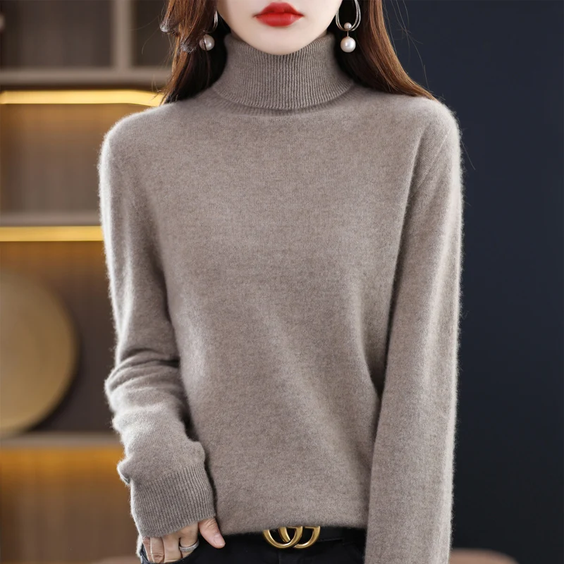 100% Pure Wool Turtleneck Pullover Autumn Winter Keep Warm Cashmere Sweater Woman Casual Knitted Soft Female Jacket Korean Tops