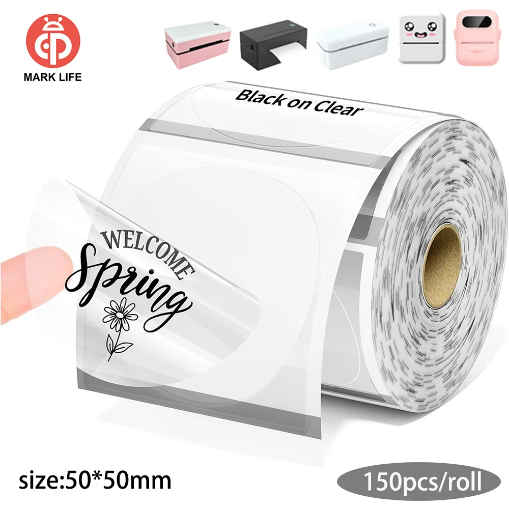 Marklife Thermal Printer Papers Transparency 50x50mmThermal Colorful Round Sticker Adhesive Paper Used For P50/D100/D200 Printer