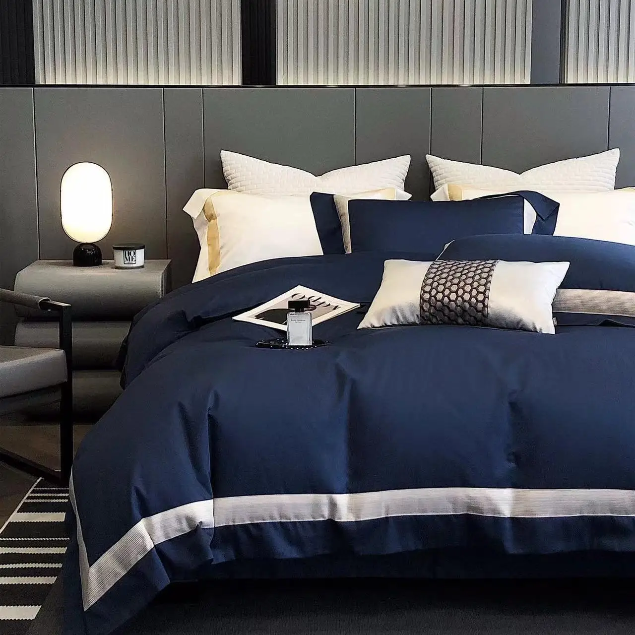 

Luxury Blue Duvet Cover 100% Egyptian Cotton Solid Color Broadside Pillow Cover 4 Piece Home Textile Bedding Set Supplier