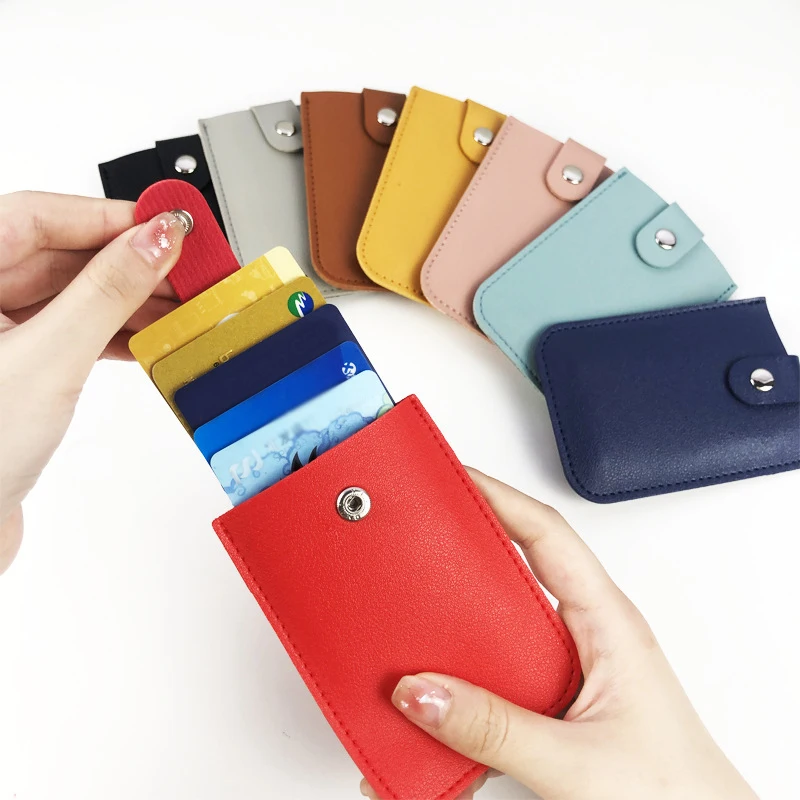 Portable Card Holder Cover PU Leather Card Bag Pulled Design Wallet Pull Card Sleeve Storage Short Purse Thickened Slim Stacked